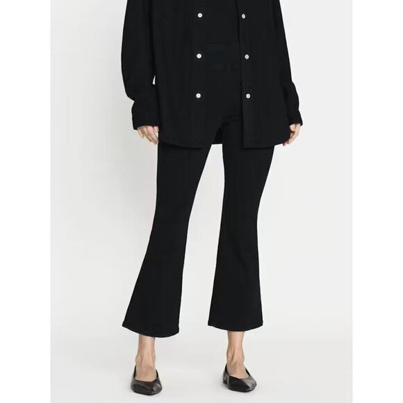 Frame The Jetset Crop Pants Mini Boot Cut Leg High Rise Denim Sheen Noir Black 2 - Picture 1 of 12